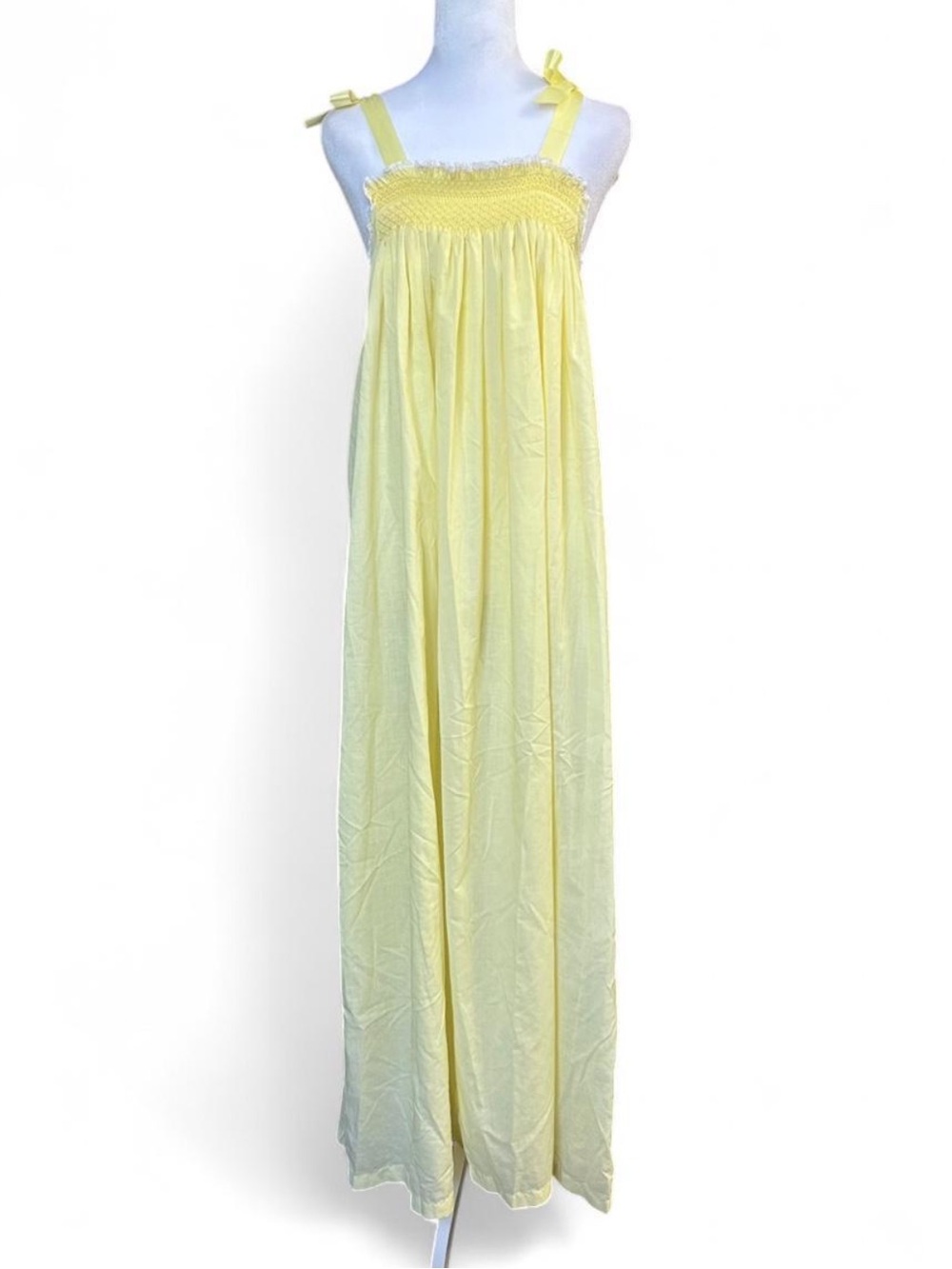 Light Yellow Smocked Maxi Dress with Tie Straps